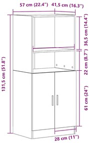 Armário de cozinha 57x41,5x131,5 cm derivados de madeira branco