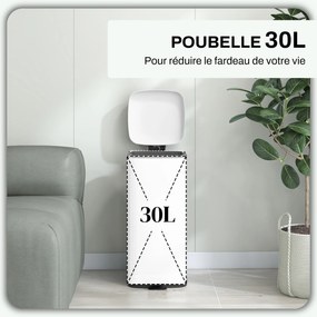 Caixote do lixo de cozinha de 30 L com tampa de fecho suave e pedal, balde interior removível, 28 x 35 x 63,5 cm, branco
