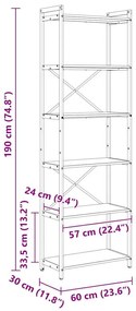 Estante Carvalho fumado 60 x 30 x 188 cm MDF e Aço