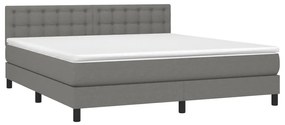 Cama box spring c/ colchão e LED 160x200 cm tecido cinza-escuro