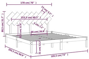 Estrutura de cama super king 180x200 cm cinzento madeira maciça