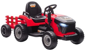 AIYAPLAY Trator Elétrico para Crianças com Reboque Desmontável Bateria 12V Velocidade 3-5 km/h Controle Remoto 2,4G Música Buzina para Crianças de 3-8 Anos 139x58x55 cm Vermelho