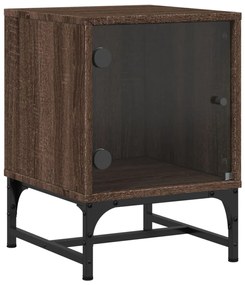 Mesas cabeceira portas vidro 2 pcs 35x37x50cm carvalho castanho