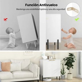 Aparador de 2 portas 70 x 37 x 78 cm com prateleira Pés de metal Kit antiderrapante e dobradiças ajustáveis Móvel moderno Armário branco