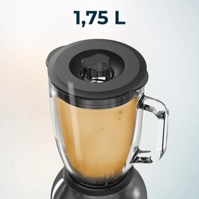 Liquidificador Power Black Titanium 2200MAX Smooth Blender com acabamentos em aço inoxidável, potência máxima de 2200 W, lâmina revestida em titânio p