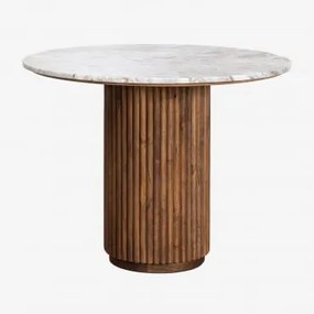 Mesa De Jantar Redonda Giselda Em Pedra Natural E Madeira De Manga Mármore & Ø100 Cm - Sklum