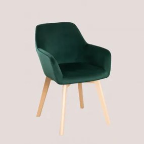 Cadeira de Jantar com Braços em Veludo Ervi Design Verde Selva - Sklum