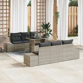 vidaXL Sofá de Jardim Modular de 7 Peças com Almofadas Cinza Claro em Rattan Sintético