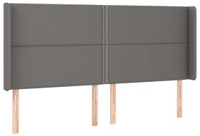 Cama box spring c/ colchão/LED 180x200cm couro artificial cinza