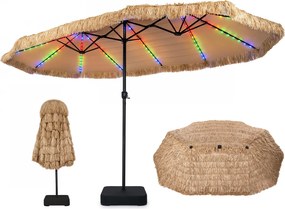 Guarda-sol  de Jardim com base, 450 x 270 x 252 cm, Luzes LED Solares, Castanho