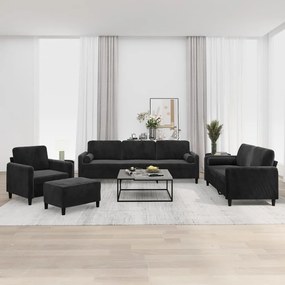 vidaXL 4 pcs conjunto sofás c/ almofadas/almofadões veludo preto