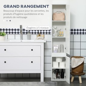 Armário de coluna para casa de banho 30 x 28 x 152,5 cm com 2 portas e 3 prateleiras ajustáveis, estilo contemporâneo, branco