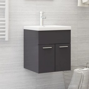 Armário lavatório + lavatório embutido contrap. cinza brilhante