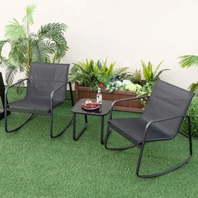 Conjunto jardim bistrô com 2 cadeiras de baloiço mesa com tampo de vidro para jardim exterior e varanda Preto