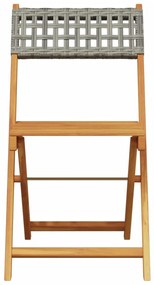 3 pcs conjunto de bistrô vime PE e madeira maciça cinzento