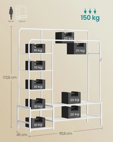 Guarda roupa aberto 45 x 115,8 x 172,8 cm com 7 prateleiras para quarto, branco