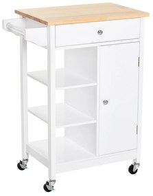 Carrinho de cozinha com 1 gaveta 1 armário 3 prateleiras abertas 66x39.5x86.5 cm Branco