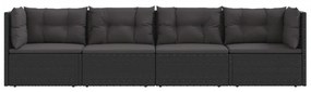 4 pcs conjunto lounge de jardim c/ almofadões vime PE preto