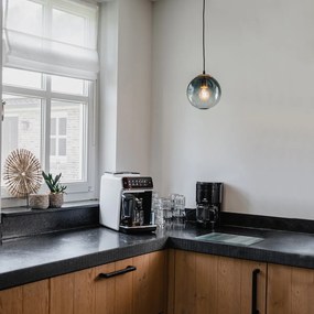 Candeeiro de suspensão Art Déco em latão com vidro azul oceano 20 cm - Pallon