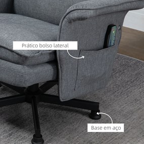 HOMCOM Poltrona Relax com Massagem e Apoio para os Pés Poltrona de Massagem Estofada em Linho com Controlo Remoto e 8 Áreas de Massagem Carga Máxima 120kg 78x81x99cm Cinza