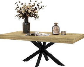 Mesa de centro retangular, estilo industrial, em metal preto com tampo com efeito de madeira - 110 x 60 x 45 cm