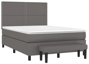 Cama com molas/colchão 140x190 cm couro artificial cinzento