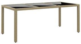 vidaXL Mesa de jardim 190x90x75 cm vidro temperado e vime PE bege
