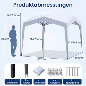 Tenda 3x3 m dobrável jardim, festas, eventos com bolsa de transporte, 8 estacas e 4 cordas para vento impermeável Branca