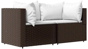 3 pcs conjunto lounge jardim c/ almofadões vime PE castanho