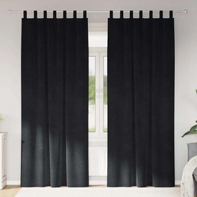 Cortinas Blackout vidaXL com Laços de Pendurar 2 pcs Veludo Preto