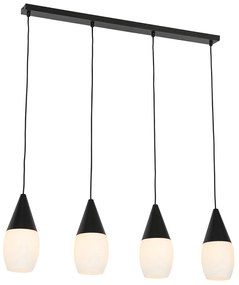 Candeeiro de suspensão moderno preto com vidro opalino 4 luzes - Drop