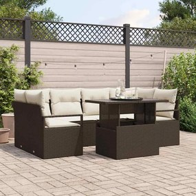 Conjunto de Sofá de Jardim vidaXL com Almofadas Castanho Rattan Poliéster