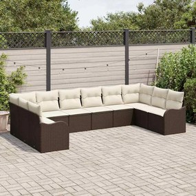 Conjunto de Sofás de Jardim vidaXL de 10 Peças com Almofadas Marrom Ra