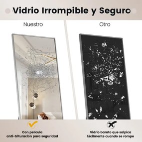 Espelho retangular 160x40cm em pé ou espelho de parede com moldura de liga de alumínio de vidro inquebrável para corredor do quarto Prateado