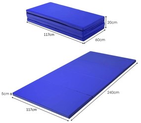 Tapete de ginástica dobrável e antiderrapante Tapete de chão macio dobrável para exercícios de ioga e fitness em casa 240 x 116 x 5 cm Azul