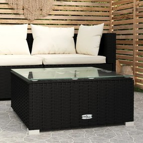 vidaXL Mesa de centro para jardim 60x60x30 cm vidro e vime PE preto