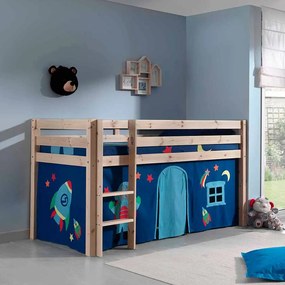 Conjunto Cama alta de Criança PINO 90 x 200 cm + estrado + escada + cortina Espaço Natural