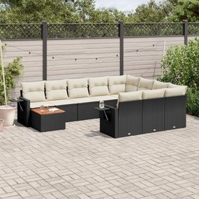11 pcs conjunto sofás de jardim c/ almofadões vime PE preto