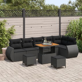 Conjunto de Sofá de Jardim com 9 Peças com Almofadas Preto Vime PE Acá