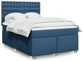 vidaXL Cama com molas/colchão 160x200 cm tecido azul