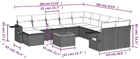 12 pcs conjunto de sofás de jardim c/ almofadões vime PE preto