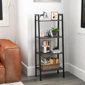 Estante de 4 níveis em escada para escritório Estante industrial com estrutura metálica para plantas 56 x 34 x 138 cm Castanho Escuro
