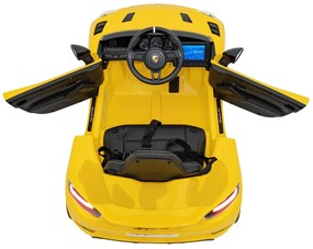 Carro elétrico para Crianças 12V Porsche Spyder RS 718 Com MP4, Rodas Espuma EVA, assento couro ecológico Carga até 30 kg Amarelo