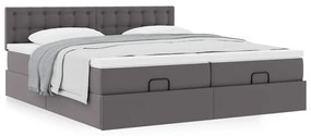 Estrutura de cama otomana com colchão cinza couro falso