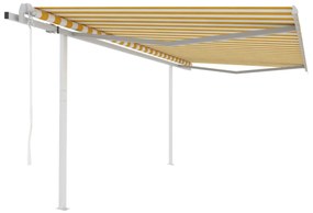 Toldo retrátil automático com postes 4,5x3 m amarelo e branco