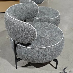 Poltrona de Sala com Assento Rotativo Revestida em Tecido Linho Assento Amplo Acolchoado Espesso Pés de Metal Cinzento Escuro