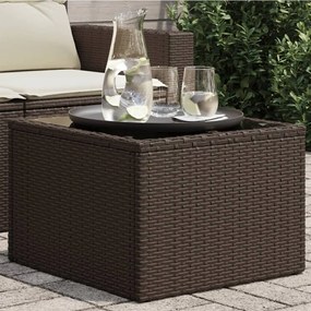 Mesa de jardim com tampo de vidro 55x55x37 cm vime PE castanho