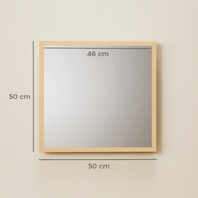 Espelho de parede quadrado de 50 x 50 cm, com moldura em madeira natural, ideal para a casa de banho, sala de estar ou quarto