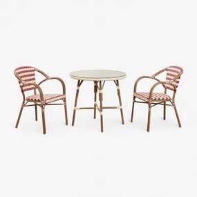 Conjunto De Mesa Redonda Brielle Bistro Ø80 Cm E 2 Cadeiras De Jardim Com Braços Em Rattan Sintético E Alumínio Solange Bistro - Sklum