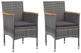 3 pcs conjunto de bistrô vime PE e madeira de acácia cinzento